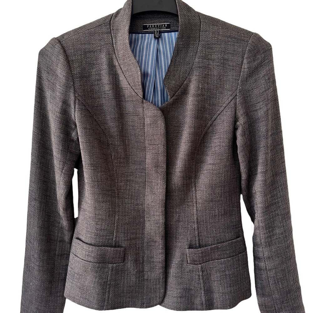 Peruvian Connection Linen Blend Jacket Blazer Size 4 Brown Lined Hidden Buttons